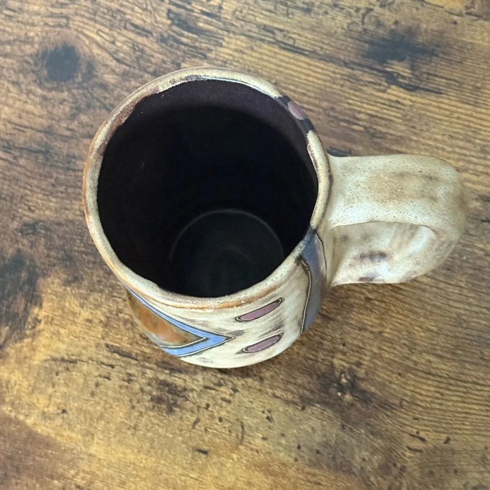 Mara Stoneware Sculpted Stein Mug  Dark Mask Design Handmade in Mexico
